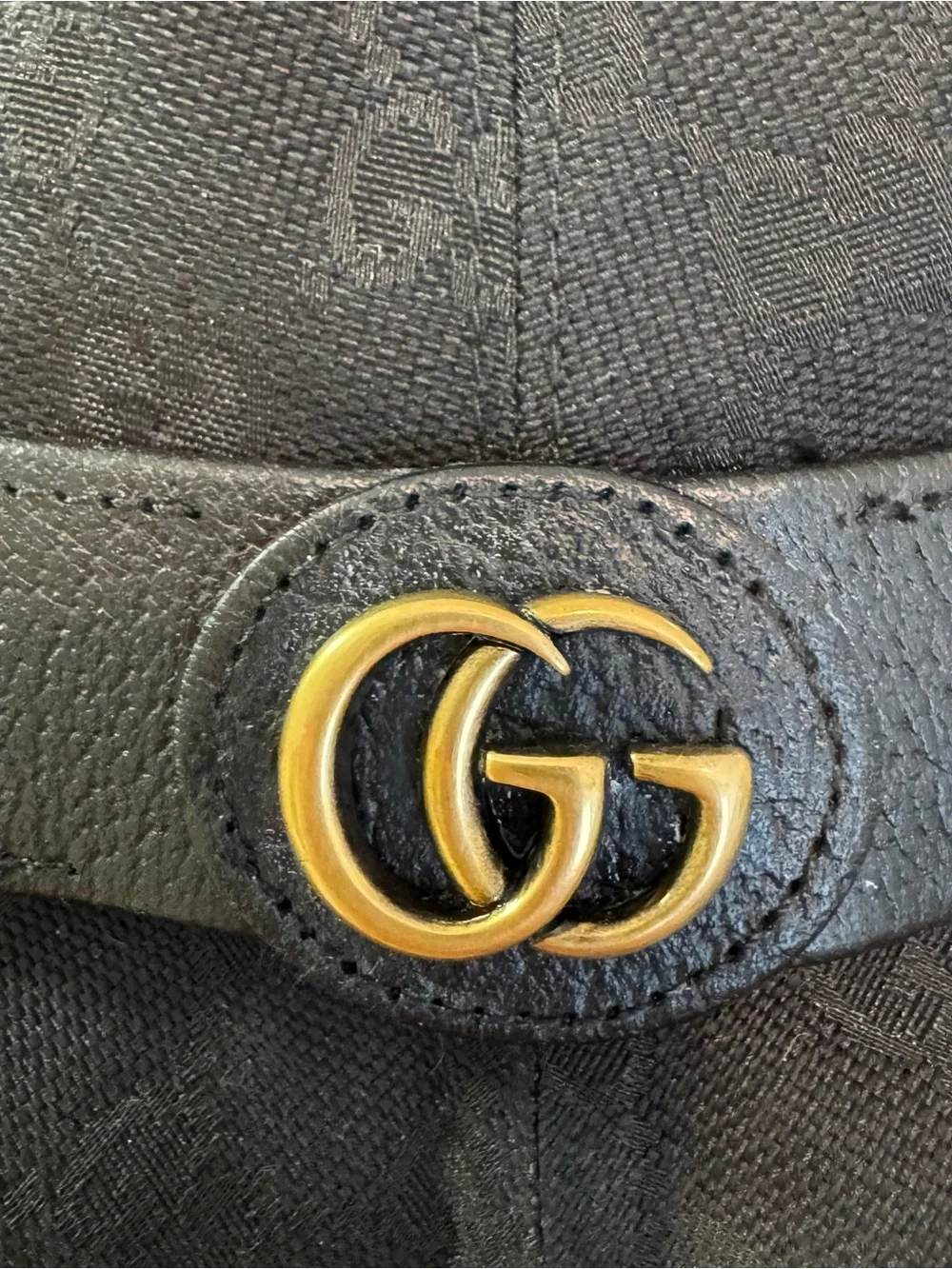 Gucci Black GG Monogram Bucket Hat with Gold Double-G
